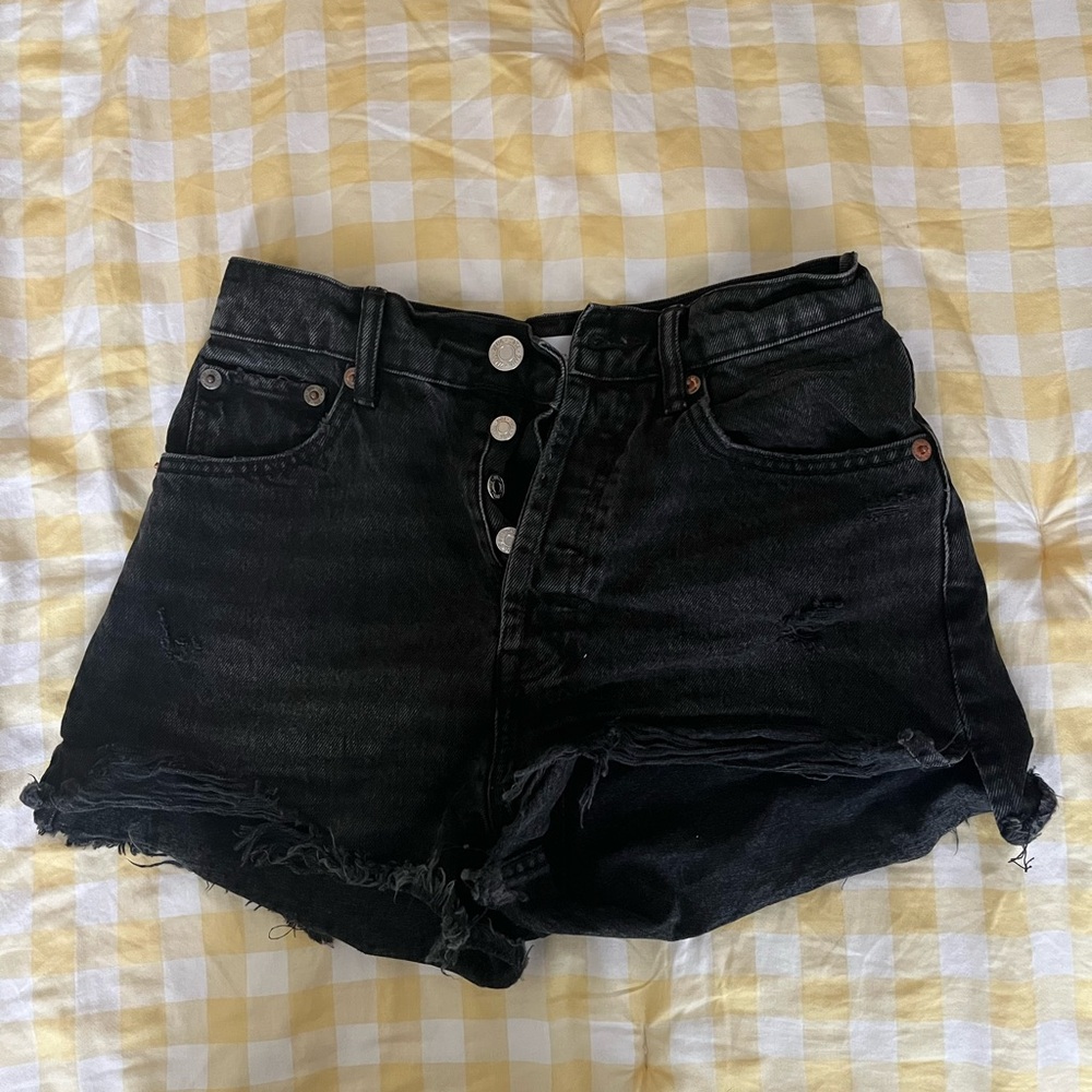 Black denim shorts